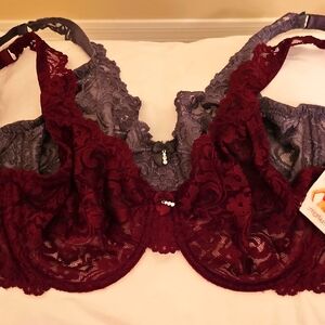 38C Lace Underwire Bra Set - Burgundy and Gray- Smart & Sexy